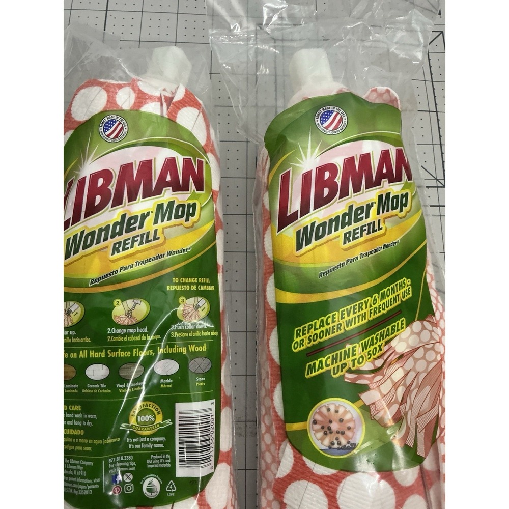 2.  LIBMAN Wonder Mop Refill Machine Washable Brand New 10" Strips Made‎ In USA